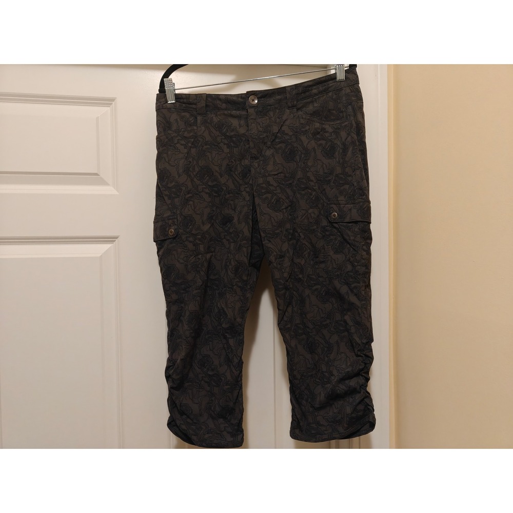 Eddie Bauer Travex Womens 10 Gray Print Capri Cargo Pants Ruched Hiking 21651216